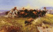 Charles M Russell The Buffalo Hunt oil painting